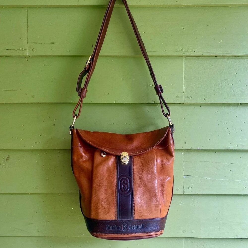 Vintage Large Italian Leather Bucket Bag Made In Italy